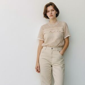 Zara Pale Pink Crochet Ruffle Lace Top